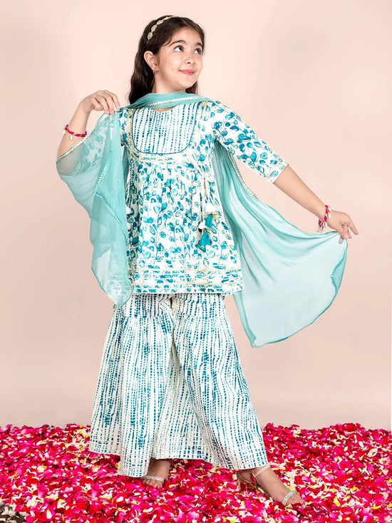 Girls Floral Printed Pure Cotton A-Line Kurta & Sharara with Dupatta Set