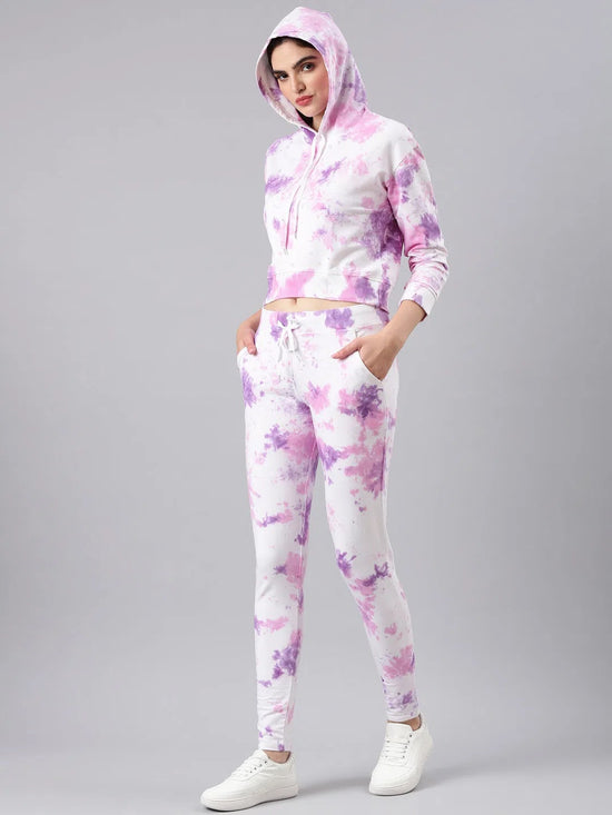 Women White Tie Dye Tracksuit-AF-2102-Whitepurple