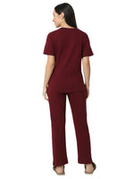 Smarty Pants Women's Cotton Lycra Maroon Color Eiffel Tower Print Night Suit