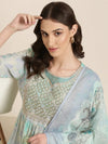 Women Turquoise Blue Floral Kurta Set-GW-3639-Turquoiseblue