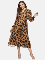 Animal Print Smocked Waist Midaxi Dress-17360