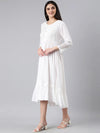 Women White Solid Empire Dress-RF-1490-White