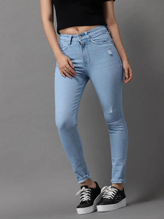 Women's Blue Solid Skinny Fit Denim Jeans-GZ-5161-Blue