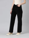 Women Black Solid Parallel Trouser-IM-10633-Black