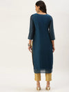 Women's Teal Embellished Straight Kurta-GC-1001-Teal