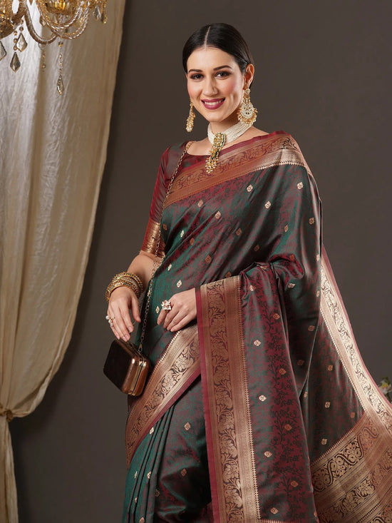 Saree Mall Women's  Blend Brown Woven Design Designer Saree With Blouse Piece-13PAKHI1404