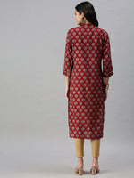 Women's Red Printed Straight Kurta-BCCK755-Maroon