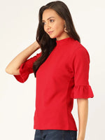 Veni Vidi Vici Red Frilled Sleeve Top