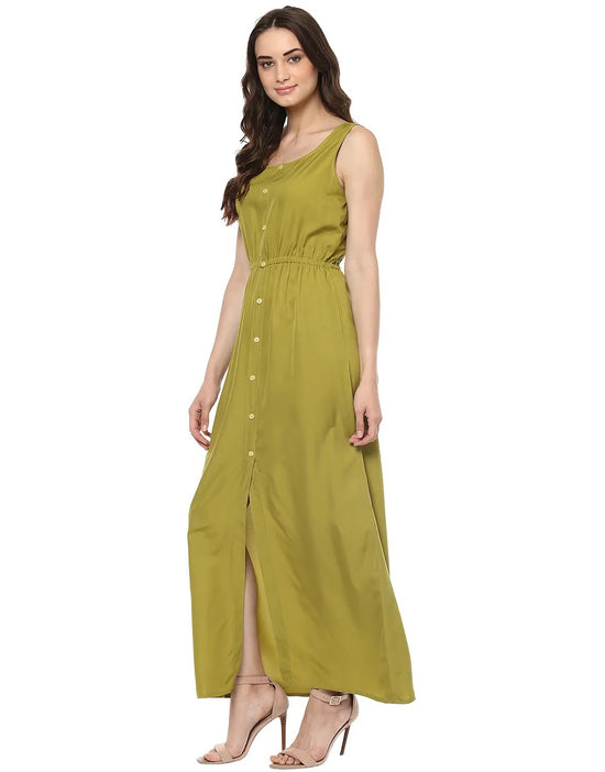 Maxi Shirt Dress in Olive Green