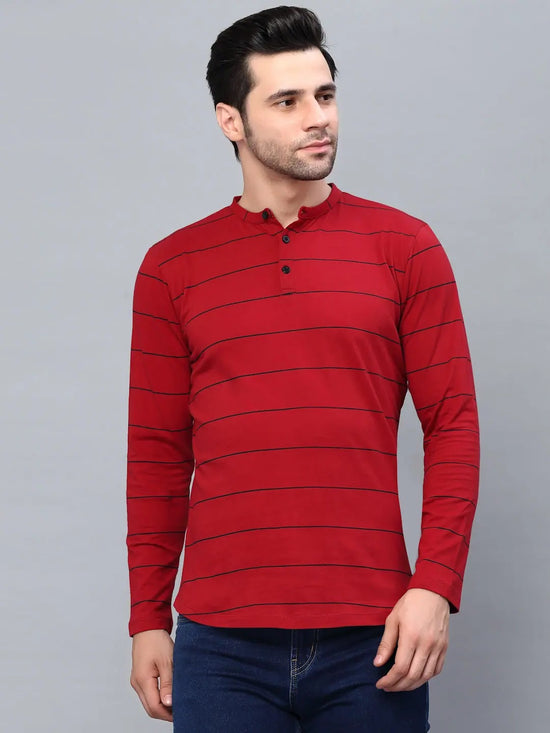 Rigo Striped Henley Neck Full Sleeve T-Shirt-HT07221142-L