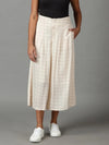 Women's Cream Checked Culottes-AE-10402-Cream