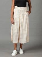 Women's Cream Checked Culottes-AE-10402-Cream