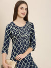 Women Navy Blue Geometrical Straight Kurta-AT-A396-K-Navyblue