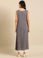 Women's Grey Striped A-Line Kurta-DW-8401-Grey