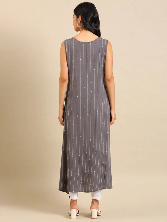 Women's Grey Striped A-Line Kurta-DW-8401-Grey