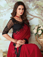 Saree Mall Women's Georgette Red Embellished Designer Saree With Blouse Piece-SILVER27015