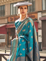 Saree Mall Women's Soft  Blue Woven Design Designer Saree With Blouse Piece-KAVLI350006