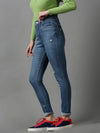 Women's Blue Solid Slim Fit Denim Jeans-GZ-5214-4-Blue