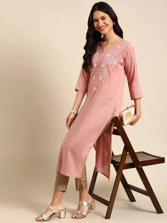 Women's Purple Solid Straight Kurta-NJ-3427442-Mauve