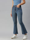 Women's Blue Solid Bootcut Denim Jeans-GZ-5089C-Blue