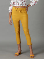 Women's Mustard Solid Cigarette Trouser-AL-6272-Mustard