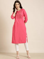 Women Pink Solid Straight Kurta-RA-063-Pink