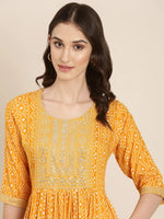 Women Mustard Printed Anarkali Kurta-SNG-2315-Mustard