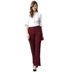 Smarty Pants Women's Cotton Lycra Bell Bottom Wine Color Formal Trouser