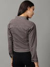 Women's Grey Solid Denim Jacket-AE-9512-1-Grey