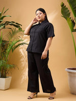 Women Black Schiffli Front Button Shirt With Pants