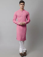 Men Pink Chikankari Embroidered and Sequence Kurta with Churidar-JOKP-678Pink