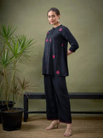 Women Black All Over Embroidered Shirt With Palazzos