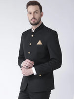 Hangup Men Standard Solid Men Formalwear-FawnBttnBlackBlazer