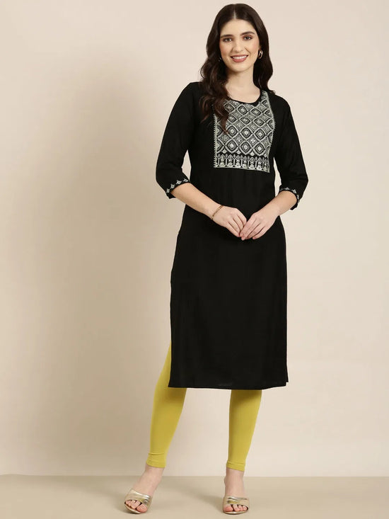 Women Black Solid Straight Kurta-RA-026-Black