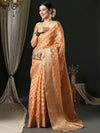 Saree Mall Women's Organza Peach Woven Design Designer Saree With Blouse Piece-UNATI4002