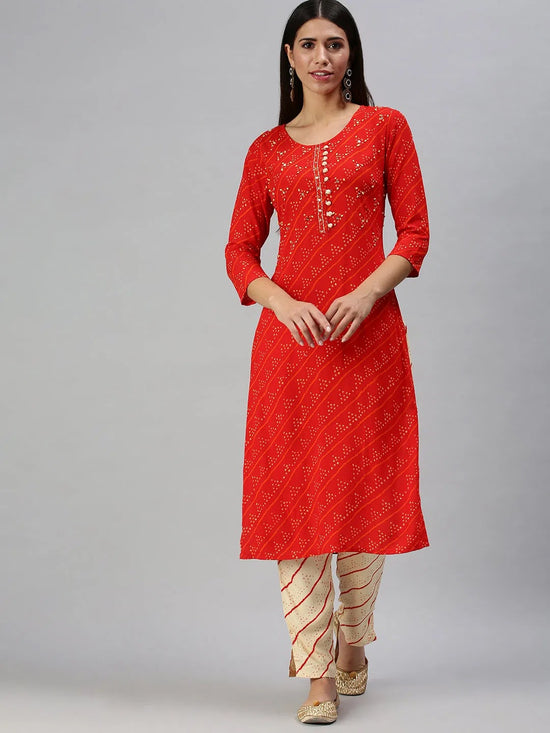 Women's Red Printed Kurta Sets-FS2235-Red