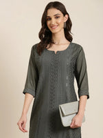 Women Grey Embellished Straight Kurta-SKC-1248-Grey