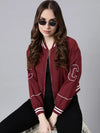 Women Solid Maroon Crop Drop Shoulder Bomber Jacket-8283-1-Maroon