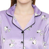 Smarty Pants Women's Silk Satin Lilac Color Snoopy Print Full Sleeves Night Suit