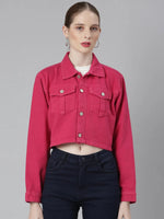 Women Fuchsia Solid Denim Jacket-GZ-5600-Fuchsia