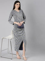 Women Silver Solid Gown Dress-8I-10009-Silver