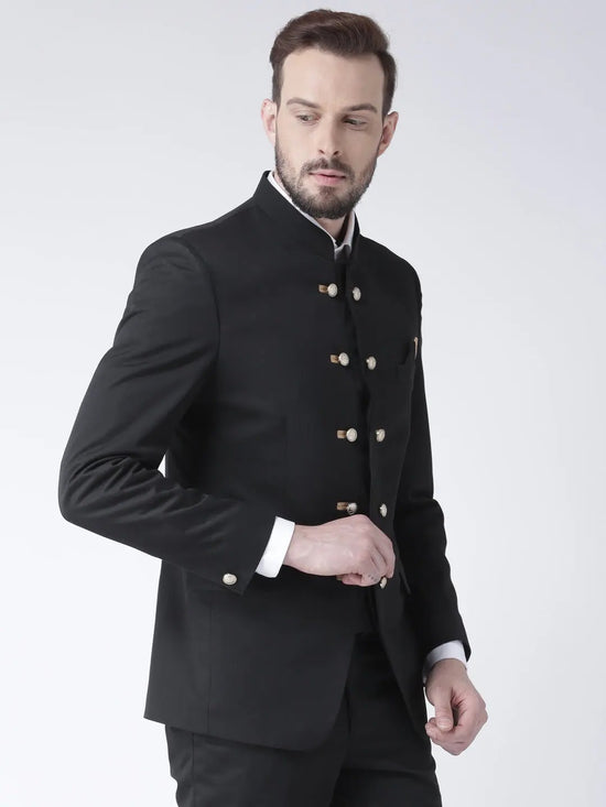 Hangup Men Standard Solid Men Formalwear-DoubleButtonBlackBlazer