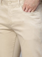 Genips Men's Cream Cotton Stretch Rico Slim Fit Solid Casual Chinos