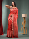 Red Blended Silk Handwoven Saree With Woven Zari Border-MA50BSL34830120