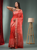 Red Blended Silk Handwoven Saree With Woven Zari Border-MA50BSL34830120