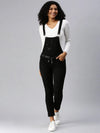 Women's Black Solid Dungarees-SPC-D7228-Black