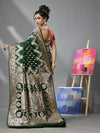 Emerald Green Katan Silk Banarasi Saree With Ethnic Motifs And Zari Woven Designs-MA52KA441380069