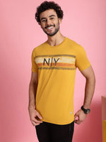 Venitian Men Printed Round Neck Yellow Cotton T-Shirt