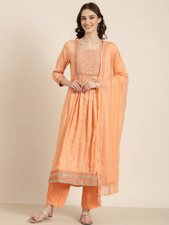 Women Peach Printed Kurta Set-GW-3408-Peach