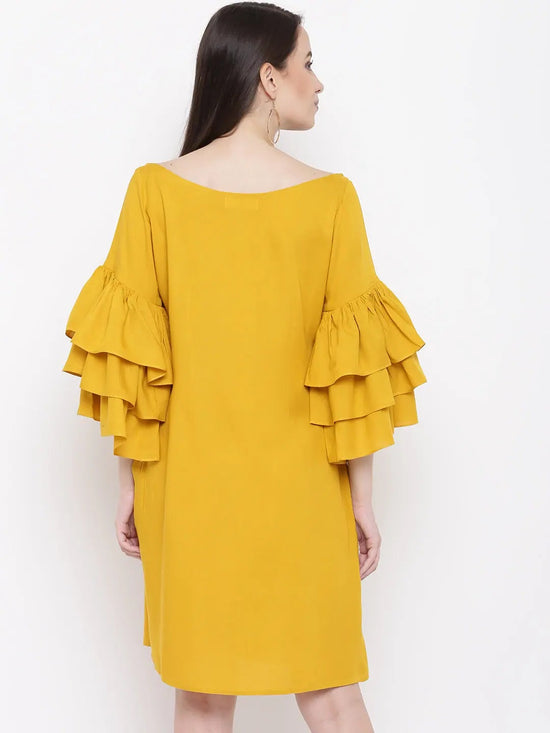 Triple Layered bell Sleeve shift dress in Mustard